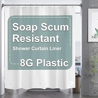 AmazerBath Plastic Shower Curtain 84 Inches Long, 72 x 84 White Weighted Extra Long Shower Curtain, PEVA Heavy Duty Tall Bathroom Curtains with 3 Big Clear Weighted Stones and 12 Grommet Holes