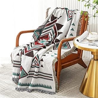 Homesy Aztec Throw Blankets Navajo Southwestern Throws Cover Reversible Green Boho Southwest Blanket for Couch Chair Sofa Bed Home Outdoor Beach Car Tent Travel Camping 51"x63"