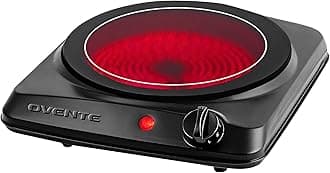 Countertop Infrared Single Burner, 1000W Electric Hot Plate with 7” Ceramic Glass Cooktop, 5 Level Temperature Setting & Easy to Clean Base, Compact Stove for Home Dorm Office, Black BGI101B