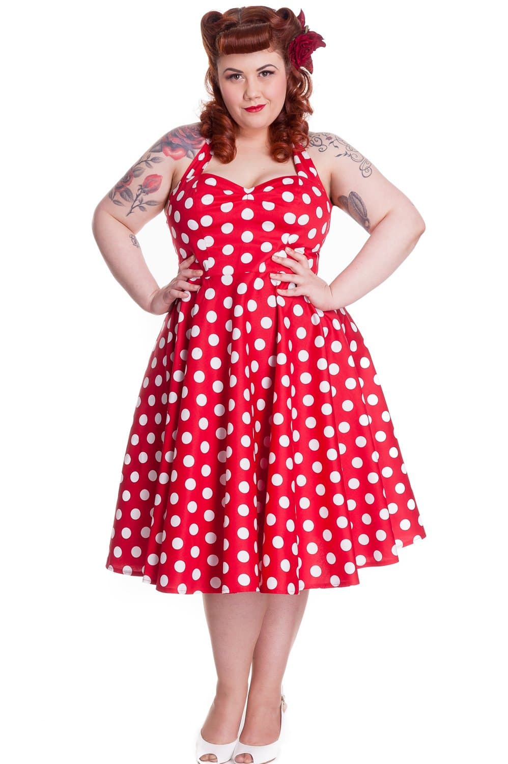 Hell Bunny Plus Size Rockabilly Red and White Polka Dot Minnie Halter Dress