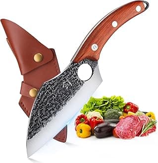 DRAGON RIOT Forged Boning Knife with Leather Sheath Huusk Japan Chef Knife Carbon Steel Meat Butcher Chef Knife Outdoor BBQ Knives for Kitchen Camping with Gift Box