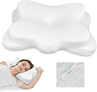 Side Sleeper Pillows for Adults, Neck Pillow, Cervical Memory Foam Pillow, Contour Pillows for Neck and Shoulder Pain, 2 Heights Ergonomic Pillow for Back and Stomach Sleeper（White）