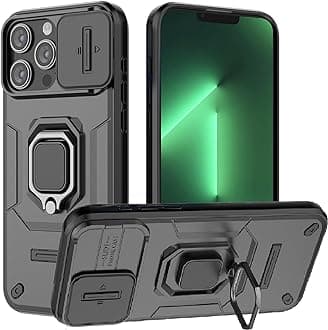 for iPhone 13 Pro Case with Sliding Camera Cover and 360° Rotate Ring Kickstand Heavy Duty Protective Shockproof Protective Phone Case for iPhone 13 Pro Cover,Black