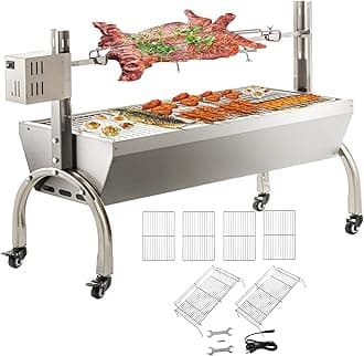 DEWOSEN 50W Rotisserie Grill Roaster 51 Inch BBQ Outdoor Small Pig Lamb Rotisserie Roaster 132LBS/60KG Stainless Steel Charcoal Spit Rotisserie Roaster Grill Great for Camping Outdoor Barbecue