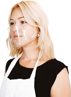 (15 Masks) Transparent Hygienic Open Face Shield for Foodservice, Hospitality, and Retail – Anti-Fog, Reusable, Clear Face Mask with Chin Rests