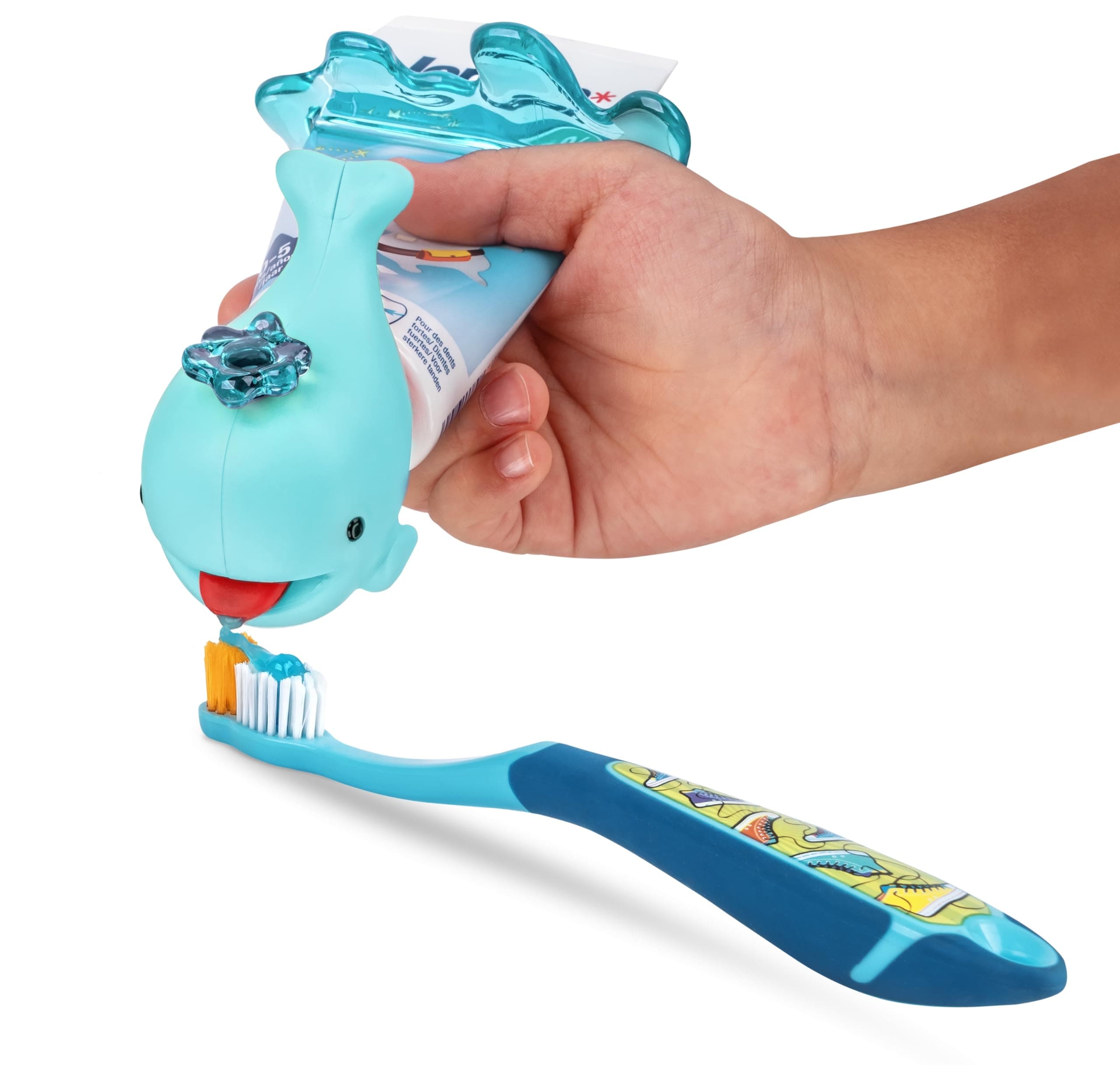 Flipper Whale Blue Toothpaste Squirter for Kids – Fun and Easy Toothpaste Dispenser, Flipper squeezer works well on most toothpaste tubes- Easy to use, Made in Malaysia, 3Y+