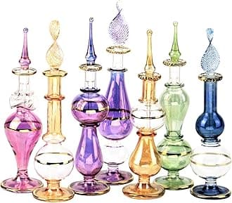 NileCart Egyptian Perfume Bottles Wholesale Set Of 12 Size 4' mouth-blown with handmade golden Egyptian decoration for Perfumes & Essential Oils by