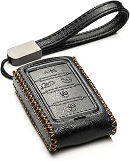 Vitodeco Genuine Leather Smart Key Fob Case for Jeep Wagoneer, Grand Wagoneer, Grand Cherokee 2022 (5-Button, Black)