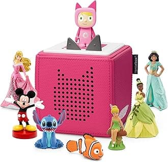 Ultimate Disney Pink Toniebox Starter Set Bundle incl. with 7 Tonie Characters, Mickey Mouse, Tinker Bell, Princess and The Frog, Jasmine, Beauty and the Beast, Finding Nemo, Lilo & Stitch