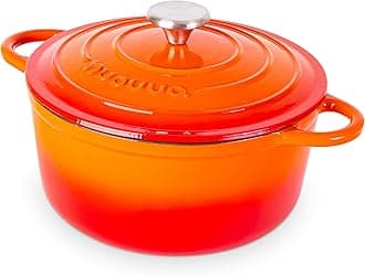 – Enamelled Cast Iron Dutch Oven Pot with Lid – 5 Quart Casserole Dish – Ceramic Dutch Oven for Bread Baking, Roasting, Braising & Stews – Oven Safe up to 500°F – 24cm Orange