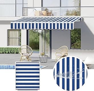Commercial Patio Awning Top Replacement Fabric| 100% Polyester Sunshade Shelter with UV & Water-Resistant Fabric for Deck, Balcony, Yard, Coffee,Customizable(Blue White Stripes,13x9.8ft)