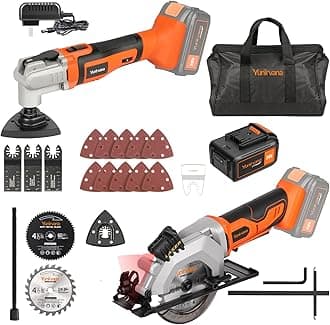 20V Max 4.0 Ah Li-ion Cordless Combo Kit,22000 OPM Oscillating Multi Tool with 3Pcs of Blades and 10pcs Sanding Papers,3400RPM Cordless Circular Saw with 2 pcs of Blades