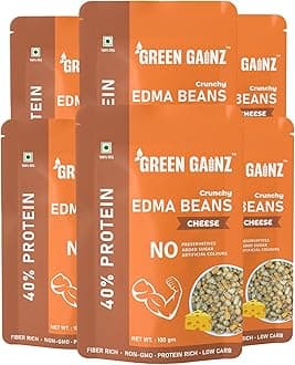 Green Gainz Roasted Edma Beans (Edamame) Cheese Flavour (pack of 6-100gm each) | 100% Veg High Protein Snack | No Added Sugar | Non-GMO | Rich in Fiber | No Gluten