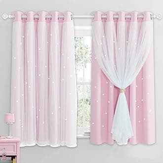 NICETOWN Blackout Pink Curtains for Bedroom - Stars Cut Out Thermal Curtains for Kids Nursery Girls Living Room Panels with Eyelet for Windows, 2 Panels, W90 x L54 Inch (228x137 cm), Pink
