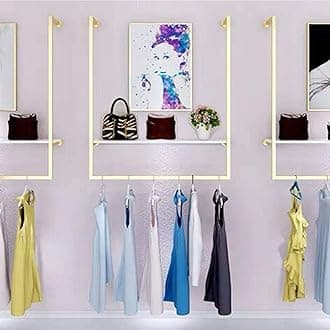 Clothing Store Simple Wall Mounted Metal Display rack, Window Hanging Garment Racks, U-shaped Shelf, Wedding Dress Organization, Home Clothes Rod Storage Towel Rack (Gold C, 47.2" L)