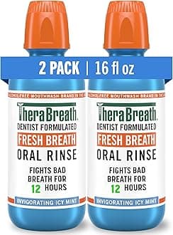 TheraBreath Fresh Breath Mouthwash, Icy Mint Flavor, Alcohol-Free, 16 Fl Oz (Pack of 2)