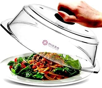 Tall Glass Microwave splatter cover | Sturdy clear 100% food safe BPA free glass lid with easy grip silicone handle | Heavy-duty glass for longer life, Dishwasher safe for easy cleaning - 10.5in