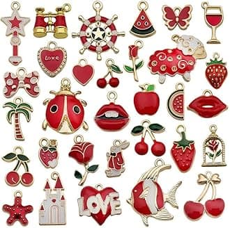 Street27® 1 Set 31pcs DIY Mixed Assorted Gold Plated Enamel Charm Unicorn Flower Dress Fish Shell Moon Star Animals Pendant DIY for Necklace Bracelet Jewelry Making and Crafting Charms, Alloy, No