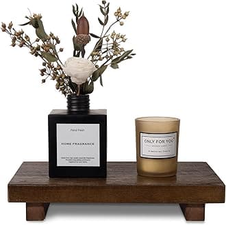 zoocatia Small Wood Tray Pedestal Stand Farmhouse Bathroom Decor Decorative Wooden Riser Kitchen Soap Dish Holder for Vanity, Counter, Sink, 9" x 5.9" - Walnut