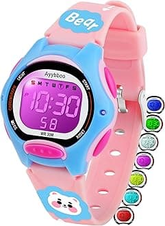 Kids Watch Digital with Cartoon Band, Colorful LED Lights 30M Waterproof, Alarm Clock, Sport Watch with Stopwatch, Cute Child Presents for Girls Boys Ages 5-12