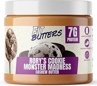 - Rory's Cookie Monster Madness (Cookies & Cream Cashew Butter) Spread, Added Protein and Coconut Oil, Low Carb, Low Sugar, Complete Protein Dessert Flavored Nut Butter
