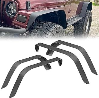 for Wrangler TJ LJ Flat Front & Rear Fender Flares Compatible with 1997-2006 Jeep Wrangler TJ & 2004-2006 Jeep Wrangler LJ, Off-Road Heavy Duty Steel Mud Guard Combo Wheel Fenders 4 PCS Kit