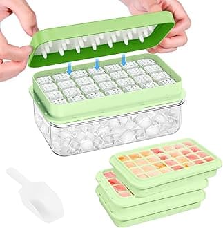 PHINOX Ice Cube Tray with Lid and Bin, 3 Pack Plastic Ice Cube Tray Molds, 84 pcs Ice Trays for freezer, Chilling Drinks, Whiskey & Cocktails, with Ice Container and Ice Scoop, BPA-Free