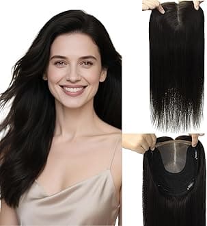 Hair Toppers for Women Real Human Hair 360° 3D 6x7inch Large Base 12inch Natural Black Hairpieces for Thinning Add Volume 55g (#1BToppers-12inch)