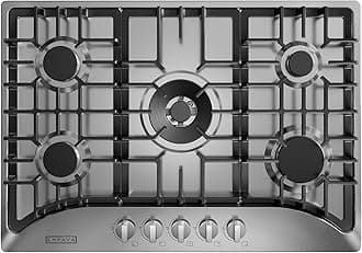 30 Inch Gas Cooktop with 5 World Class Made in Italy SABAF Burners, LPG/NG Convertible, Ideal RV Top Stoves for Kitchen, Stainless Steel