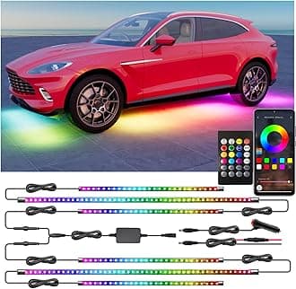 Yielinth Underglow Led Lights for Cars, 6 pcs RGB-IC Smart LED Lights with Dream Color Chasing and 16 Million Colors with App and Remote Control, Waterproof Underglow Kit for Cars, SUVs, Trucks