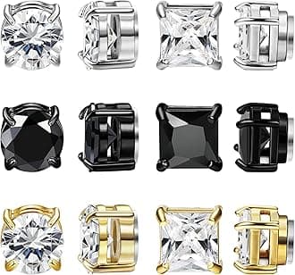 NEWITIN 6 Pairs Stainless Steel Magnetic Stud Earrings for Men Clip on Earring Magnetic Earring Unisex Non Piercing CZ Magnet Studs Diamond Earrings for Women Men