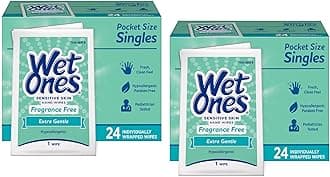 WET ONES Sensitive Skin Hand Wipes, Singles Extra Gentle Fragrance & Alcohol Free 24 ea (Pack of 2)