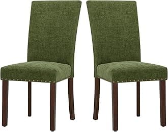 COLAMYA420-Green Nailhead Dining Chairs, Set of 2, F-Green