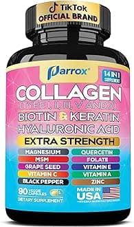 Collagen Peptides Types I, II, III, V & X, MCG Biotin, Keratin, Hyaluronic Acid, MSM, Zinc, Grape Seed Extract, Quercetin, Vitamin A, Vitamin C, Vitamin E, Magnesium, Folic Acid (90 Capsules)