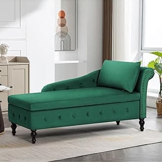 Chaise Lounge with Right Armrest & Lumbar Pillow,Button Tufted Lounge Sofa with Storage,Lounge Chair Indoor,Modern Upholstered Velvet Lounge Chair for Bedroom, Living Room and Office,Green