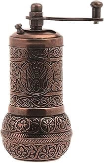 LaModaHome Antique Copper Manual Hand Grinder Mill for Turkish Greek Arabic Coffee Beans & Spice Pepper Salt, Brass