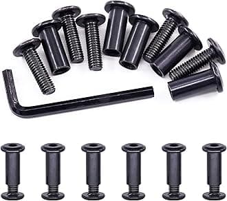 Swpeet 25Pcs M6x20mm Carbon Steel Black Hex Drive Socket Cap Bolts Barrel Nuts Assortment Kit with 1Pcs Allen Wrench, Screw Post Fit for Furniture Countsunk Belt Buckle Leather Binding Bolts