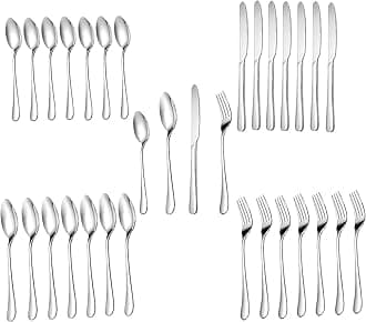 Silver Spoon Set Premium Stainless Steel Flatware Set Mirror Polished Cutlery Utensil Set Durable Home Kitchen Eating Tableware Set,Include Fork Knife Spoon Set (Silver Spoon 32)