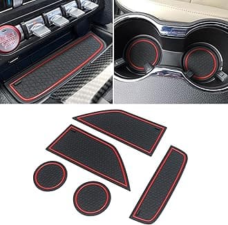 for Ford Mustang Accessories 2015-2023, Custom Fit Cup Holder Liners, Anti Dust Mats and Door Pockets Rubber Inserts Pad Mat Kit (Red