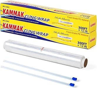 KAMMAK Plastic Wrap with Slide Cutter Food Cling Wrap 12 Inch Kitchen Cling Film BPA-Free Microwave-Safe 300 Ft Roll Food Service Film Quick Cut for Restaurant (2 Pack)
