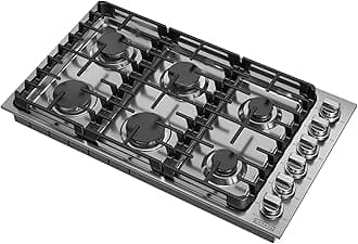 Empava 36 in. Gas Stove Cooktop 6 Italy Sabaf Sealed Burners NG/LPG Convertible in Stainless Steel