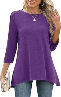 LOMON 3/4 Sleeve Tunic Tops for Women Loose Fit Dressy Casual Blouse Flowy Shirts to Wear with Leggings S-3XL