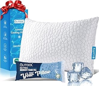 QUTOOL Cooling Pillow for Sleeping, CertiPUR-US Shredded Memory Foam Standard Pillow Set of 1, Cool Pillow for Hot Sleepers Adjustable Firm Pillow for Side,Back,Stomach Sleepers Soft Yet Support,White