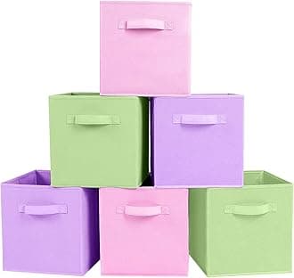 ShellKingdom Foldable Fabric Storage Cubes - Cloth Organizer Drawer for Closet & Toys, 6 Pack (Pink, Green, Lavender)