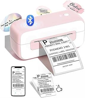 Phomemo Shipping Label Printer- Bluetooth Thermal Label Printer 4x6 for Small Business, Compatible with iPhone Android Windows Mac, Fast Inkless Printing for Amazon Shopify USPS FedEx - Pink