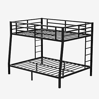 ROOMTEC Metal Full XL Over Queen Bunk Bed Frame for Teens and Adults, Floor Bed with 24 Metal Slats, Guardrail, 2 Built-in Ladder, Space-Saving/Noise Reduced/No Box Spring Needed