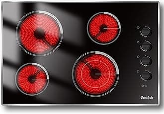 Electric Cooktop 30 Inch - 4 Burner Built-in(29.13"x19.3") Electrical Stovetop 7400W, 30 In Radiant Electric Stove with Glass Protection Metal Frame, Auto Shut Off, 220-240V Hard Wired