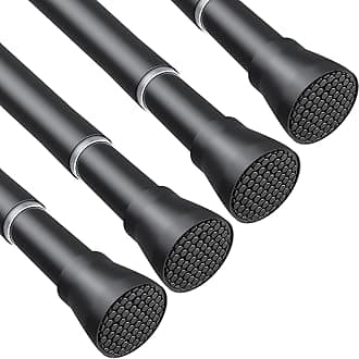 Tension Curtain Rod Black Tension Rod 28 To 48 Inch Spring Curtain Rod Non Slip Tension Rods 4Pcs For Windows No Drilling Adjustable Tension Rods of Curtain Window Closet Kitchen Wardrobe