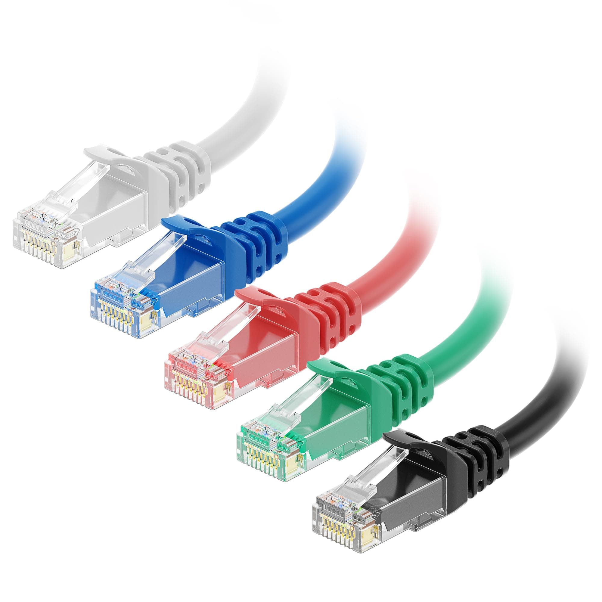 10Gbps 5-Color Combo Snagless Cat 6 Ethernet Cable - 5ft, Cat 6 Cable, Cat6 Cord, Ethernet Cord, Multicolored (Black, Blue, White, Green, Red)