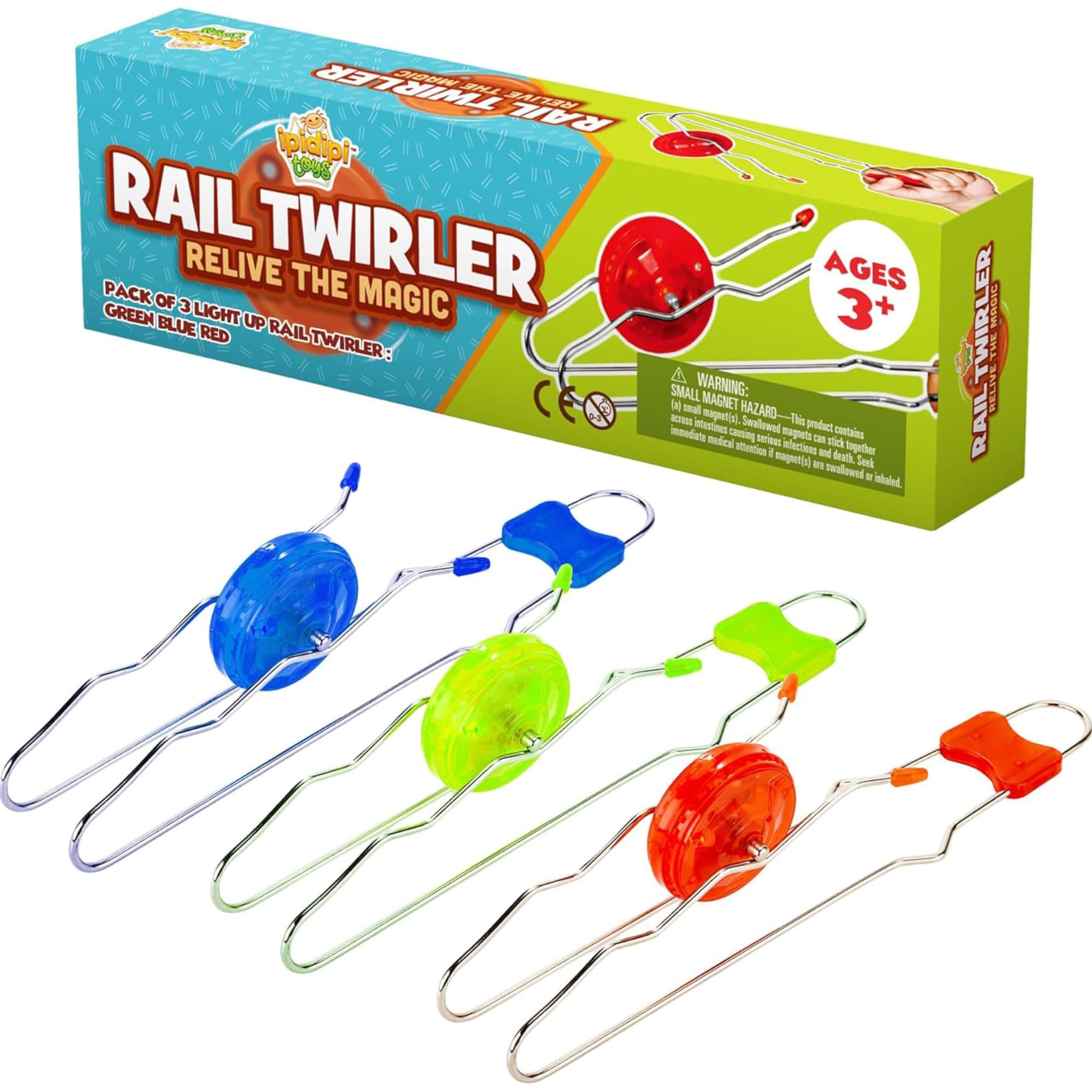 Retro Magic Rail Twirler - 3 Pack - Light Up Magnetic Stocking Stuffers